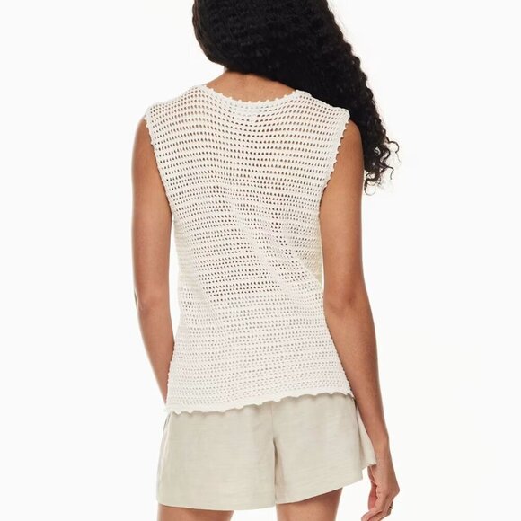 Aritzia WILFRED Peek Crochet Knit Fisherman Crewneck Light Birch Tank Top Size S - Picture 5 of 12